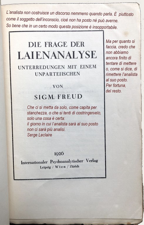 Die Frage der Laienanalyse - I edizione del 1926